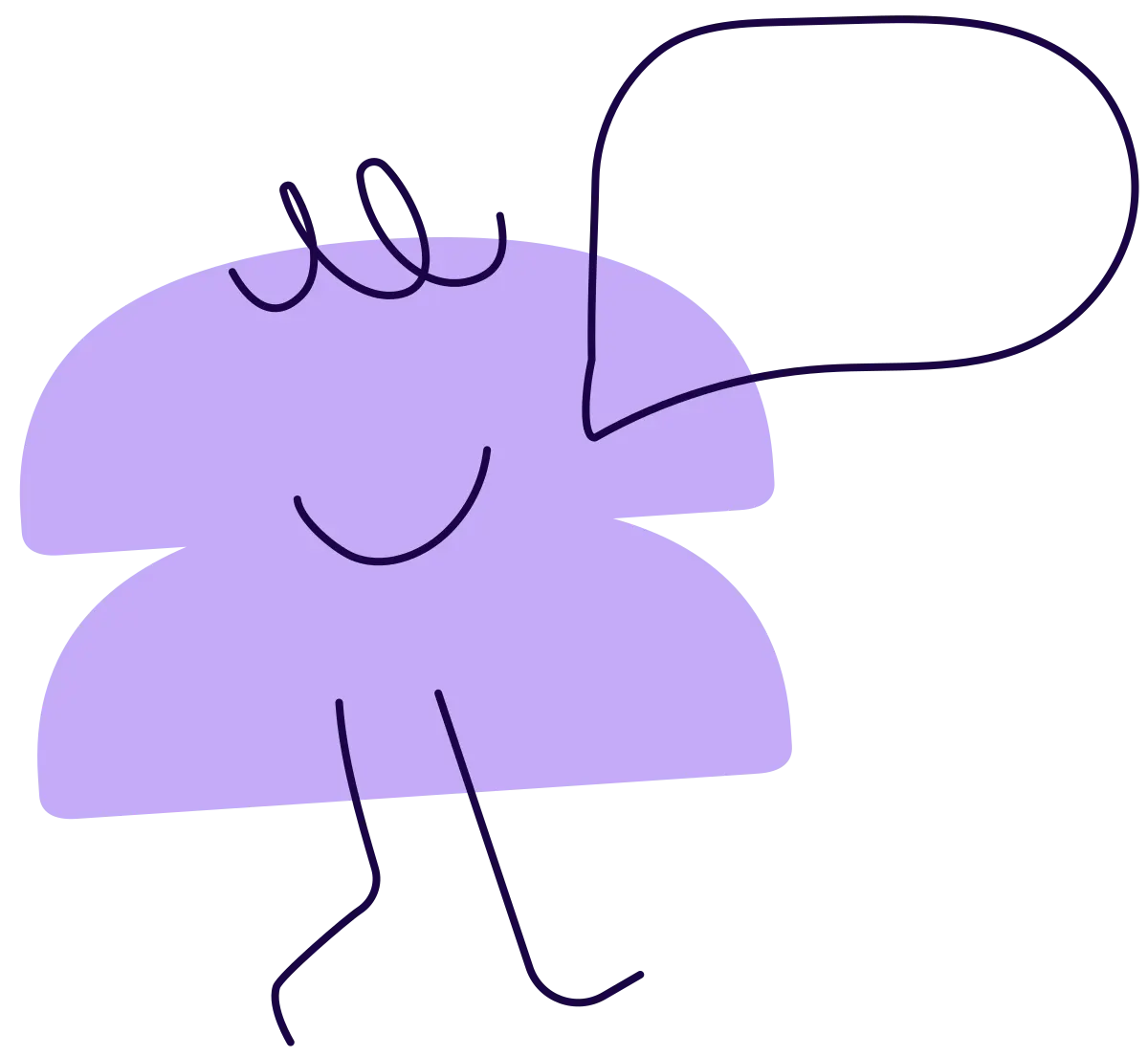 A lilac character with a speech bubble